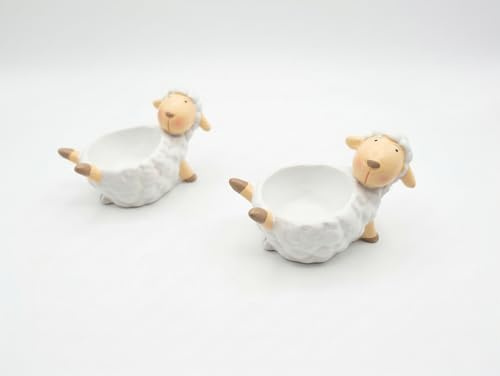 Ameisenkeks® Set of 2 Sheep Egg Cups - Funny Egg Holders Made of High-Quality Polyresin - Decorative Breakfast Figures for Children and Adults - Ideal Easter Decoration & Gift Idea in Country House