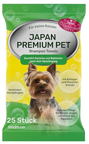 Katzenshampoo Handtuch (25 St) & Japan Premium Katzen & Hunde Shampoo (250 ml) | Reinigungstücher wie Trockenshampoo & Befeuchtendes Sensitiv-Shampoo für glänzendes Fell