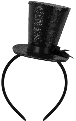 Nereds Black Top Hat Headband Mini Tophat Sequin Vintage Fancy Dress Accessory Carnivals Halloween Cosplay Wedding Events Celebrations