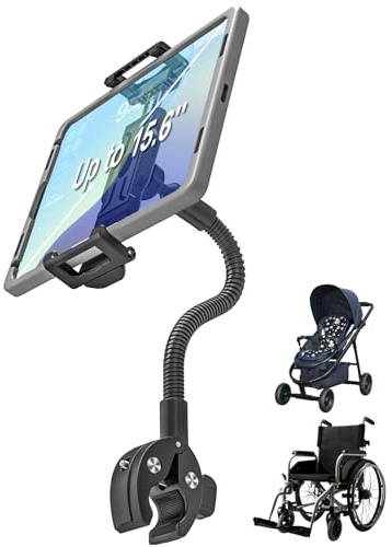 INSSKY Supporto per tablet per sedia a rotelle e passeggino, braccio lungo flessibile a collo d'oca per dispositivi da 6,1 a 15,6 pollici, compatibile con iPad Pro/Air/Mini, Galaxy Tab, compatibile