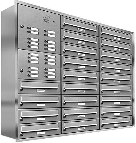 AL Briefkastensysteme, 22er Unterputzbriefkasten, Briefkasten mit Klingel, 22 Fach, Briefkastenanlage modern, rostfrei Edelstahl Postkasten