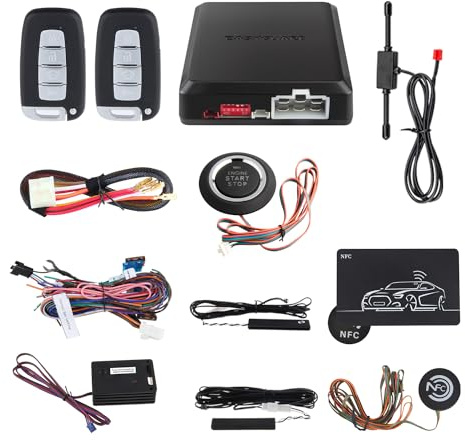 EASYGUARD EC002-K-NS Intelligentes Auto-Alarm-Kit mit passiver schlüsselloser Eingabe automatisch sperren entsperren Autotür Fernstart Push-Start und NFC-Einstiegsstoßsensor