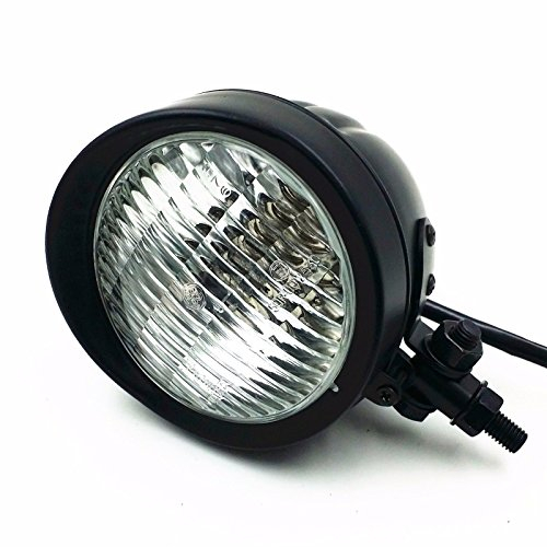 Retro Metall 60 Watt / 55 Watt Motorrad Kugelkopf Licht Lampe Scheinwerfer für Cruiser Chopper Cafe Racer Bobber (Schwarz / Klar)