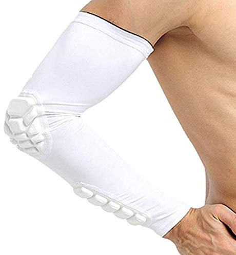 ITODA Ellenbogenschoner Anti Rutsch Armschützer Ellbogenschützer Sport Ellenbogenstütze für Damen Herren Ellenbogenbandage Elastische Ellenbogenorthese Unisex Ellenbogenschutz Unterstützung Weiß XL