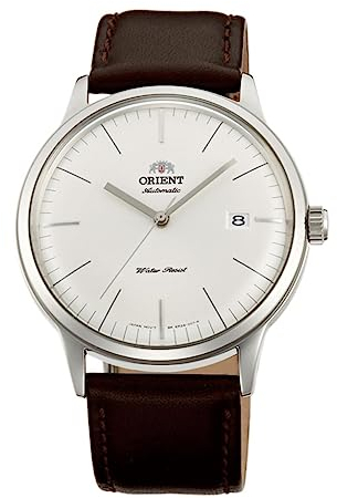 Orient Automatik Herren Armbanduhr aus Edelstahl und Leder in der Farbe Silber-Braun 40,5mm, Wasserdichtigkeit: 3Bar, FAC0000EW0