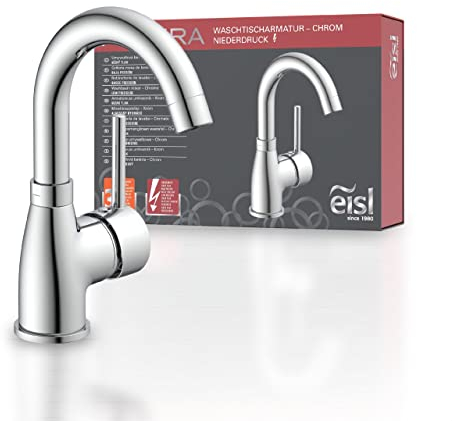 EISL Waschtischarmatur FUTURA Niederdruck, energiesparende Waschbeckenarmatur, 360° schwenkbarer Wasserhahn Bad, Einhebelmischer, NI075FUTCR-LP, Chrom