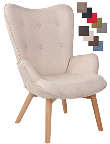 CLP Lounger Durham Mit Stoffbezug I Ohrensessel Mit Buchenholz Gestell I Loungesessel Mit Max. Belastbarkeit Bis 136 kg Farbe Creme