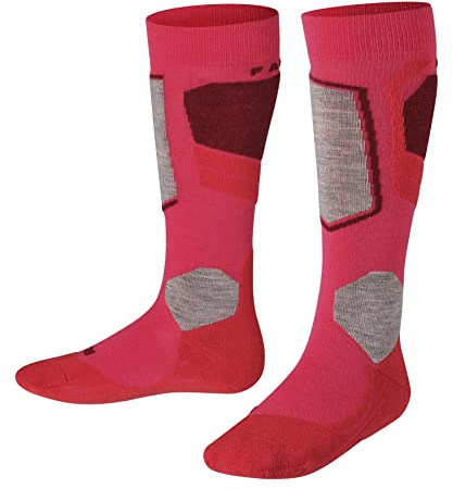 FALKE SK4 Advanced K Kh lana hilo funcional finos cálidos 1 par, Calcetines de esquí Unisex niños, Rojo Rose 8680, 27-30