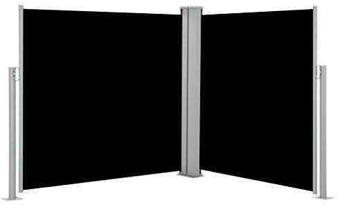 Tidyard Ausziehbare Seitenmarkise Sonnenschutz Sichtschutz Gehäuse und Standpfosten komplett Seitenwandmarkise Ausziehbar, Seitenrollo Balkon, Terrasse und Garten, Windschutz Schwarz 100 x 600 cm