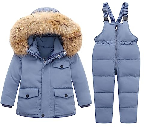 amropi Tuta da Sci per Bambino Unisex Tute Completo da Neve 2 Pezzi Invernale Giacca con Cappuccio e Pantaloni Blu,3-4 Anni