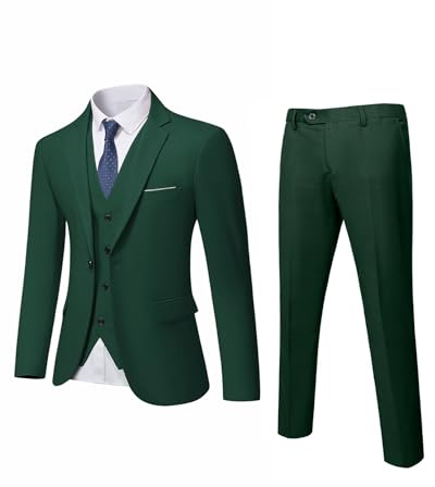 YND Men's Slim Fit 3 Piece Suit, One Button Jacket Vest Pants Set with Tie, Solid Party Wedding Dress Blazer, Tux Waistcoat and Trousers Black