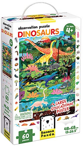 Banana Panda - Observation Puzzle Dinosaurs - Großes 60-teiliges Bodenpuzzle, enthält Großes Lernposter mit spaßigen Fakten, frühe Lernaktivität für Kinder ab 4 Jahren und älter
