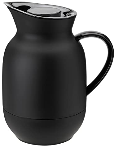 Stelton Isolierkanne Amphora - Kaffeekanne, Thermoskanne, Thermosflasche - 1-Liter-Kunststoffkanne mit Thermo-Glaseinsatz - Zubehör für Haushalt, Küche, Esszimmer - Mattes Finish, Soft Black