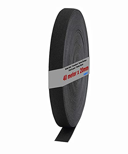 HIMRY Cinta de Goma Plana, Poliéster, Negro, 40m x 20mm