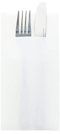 Sovie HORECA Besteckserviette in Weiß aus Linclass® Airlaid, 40 x 40 cm, 1/8 Falz – Stoffähnliche Einwegserviette mit Bestecktasche – 75 Stück für Gastronomie & Events