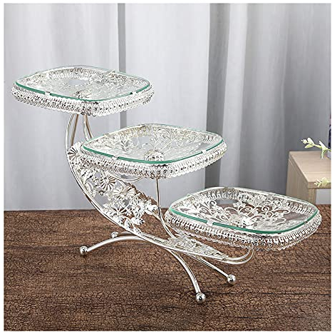 MAOTN 3 étages Assiette à gâteau en Verre carré pour la Maison, Support à ​étages Plats de Service Amovible pour collations, avec raccords en métal,Silver,50 * 30cm