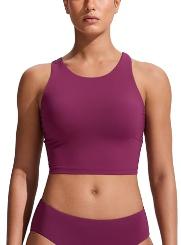 CRZ YOGA Racerback Crop Bikini Tops | Built-in Pads, A-D Cup, High Neck, Swim, Bathing Suit Tank for Women
