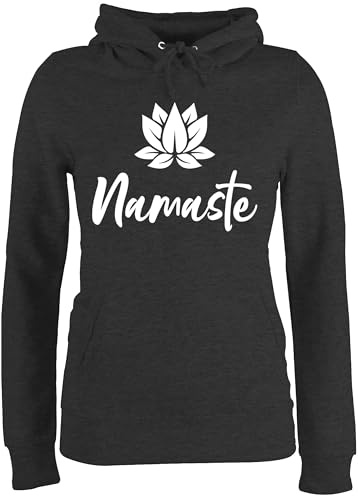 Shirtracer - Pullover Damen Hoodie Frauen - Yoga und Wellness Geschenk - Namaste mit Lotusblüte weiß