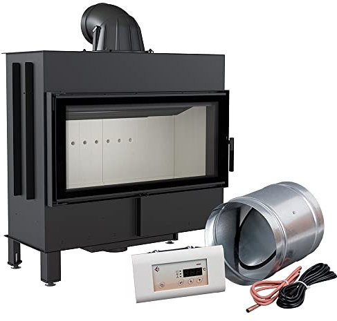 KRATKI Lucy Smart Holzbefeuerter Kamineinsatz Lufteinlass BImSchV 2 konform Stahl Thermotec Auskleidung Glasscheibe linksseitig 16 kw 120,3x99,9 cm Thermischer Wirkungsgrad 81 mit MSK Regler