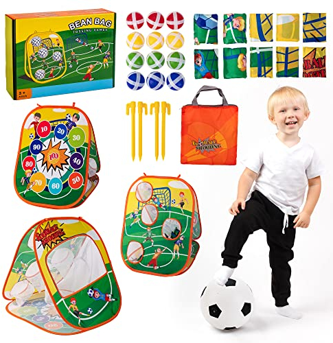 Sundaymot Outdoor Spiele für Kinder, Wurfspiel Kinder 3 in 1 mit Fußball, Sitzsack,Klettbälle, Faltbares Strand Outdoor und gartenspiele für Kinder, Gelten für Jungen und Mädchen ab 3 Jahren