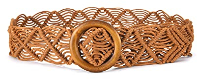 Frauen Geflochtene Taille Gürtel aus Seilgeflecht im Böhmischen, Gewebte Strohgürtel Breit Bund für Kleid Sommer Dekorativer Flechtgürtel mit Holzschnalle (Khaki)