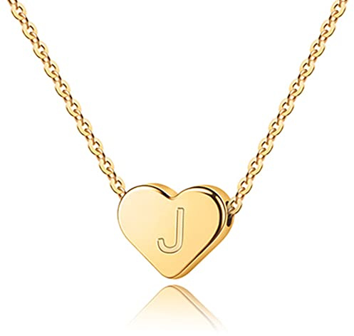 TINGN Goldkette mit Buchstaben Damen Mädchen, 14K Gold Vergoldet Herz Kette Buchstaben Halskette Herz Kette mit Buchstaben Kette Gold Damen Gold Schmuck Geschenke für Frauen Teenager Mädchen Kette