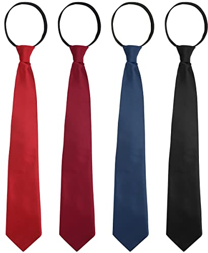 Rairsky 4 Stück Herren Krawatte Set, Bereits Gebundene Krawatten mit Gummizug, Verstellbarer Krawatte im Satin Finish mit Reißverschluss, Sicherheitskrawatte, Hochzeit Schlips, Trauerkrawatte