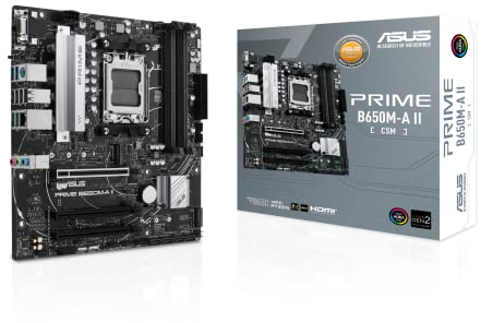 ASUS PRIME B650M-A II-CSM Micro-ATX commercial motherboard,DDR5 6400+(OC),PCIe 5.0 M.2 support,Realtek 2.5Gb LAN,DisplayPort,VGA,HDMI®, USB 3.2 Gen 2 ports,front USB 3.2 Gen 1 Type-C®, BIOS FlashBack™