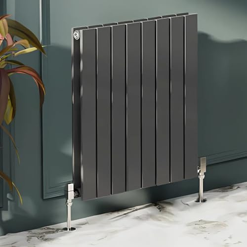 Go Bathrooms Pinta Vertical Grey Radiator 600 x 544mm Grey Flat Panel Double Column Vertical Wall Mounted Slim Designer Radiator