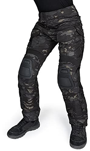 IDOGEAR G3 Pantaloni da Combattimento Pantaloni Tattici con Ginocchiere per Uomini Pantaloni Militari da Caccia All'aperto (Multi-Camo Black, 32W x 32L)
