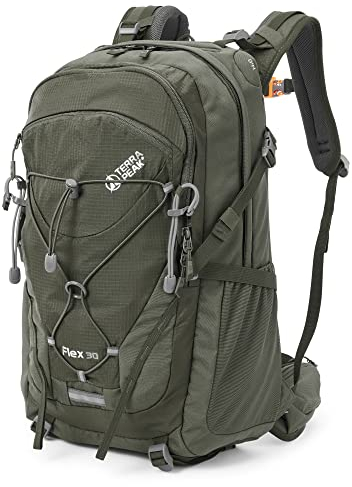 Terra Peak Wanderrucksack 30L Damen Herren Flex 30 Rucksack, olivegrün - Outdoor Reise - Wasserdichter Daypack Skirucksack - Survival Trekkingrucksack leicht zum Wandern
