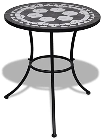 Homgoday Bistrobord, trädgårdsbord, balkongbord, terrassbord, mosaikbord, sidobord, soffbord, trädgårdsmöbler, bord med mosaikplatta, svart och vit, 60 cm mosaik