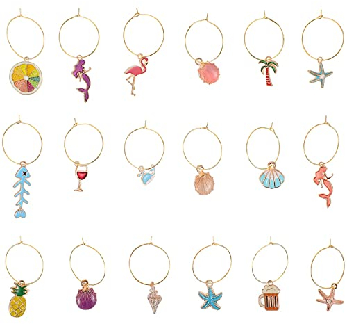 Segnabicchiere Silicone Ciondoli in Vetro Marcatori Etichette for Bevande Identificatori Marcatore for Feste Decorazioni da Spiaggia Identificazione Anelli Pendenti