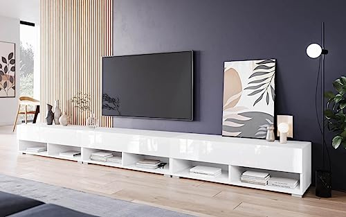 MINIO go for it - Lowboard TV-Schrank 100x30x33cm, Türen und Regalen | Offene Nischen Laminierte Spannplatte Praktisch und Funktionell Weiß Matt und Weiß Hochglanz
