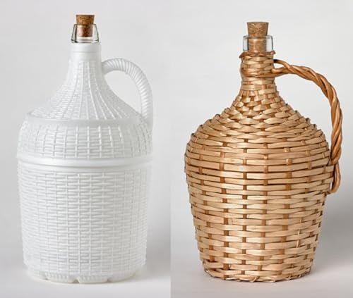Pack/2 Garrafas de Cristal Forradas de Plástico Y Mimbre de 5 y 2 Litros