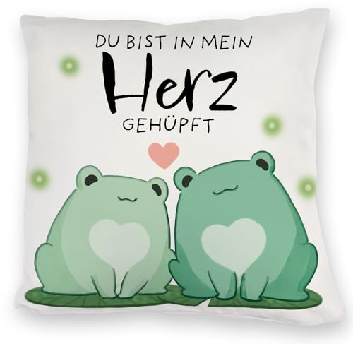 speecheese Frosch Kuschelkissen mit Spruch Du bist in Mein Herz gehüpft EIN niedliches DekoKuschelkissen für Pärchen Valentinstag Kawaii Comic süßes knuffiges Sofa KuschelKuschelkissen
