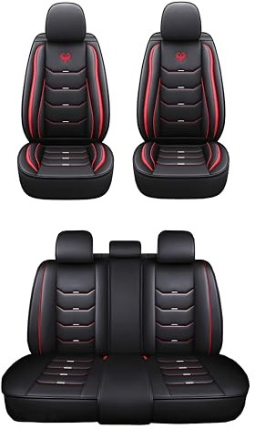 Kit Coprisedili Auto Universale Sportivo Qualità Superiore in Ecopelle Anteriore e Posteriore con Poggiatesta Compatibile con Airbag Laterale Protezione Sedile Look Dinamico (Kit Ant + Post Rosso)