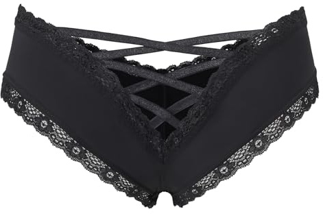 LittleForBig Lace Seamless Hipster Sexy V-Back Strappy Criss Cross Sissy Panty Underwear Low Rise Black S
