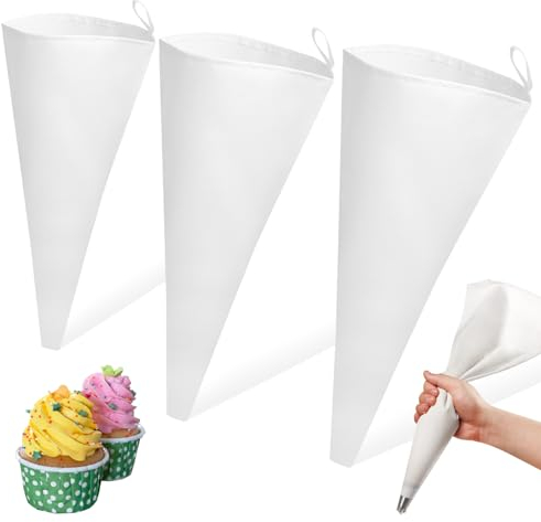 3 Piezas Manga Pastelera Profesional, 40/35/30 cm Blanco Manga Pastelera Reutilizable de Algodón, Decorar Mangas Pasteleras Apta para Lavavajillas, para Decoración en Tartas, Pasteles y Galletas