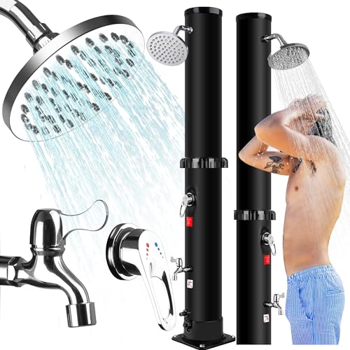 Qdreclod Doccia Solare da Giardino 40 Litri 60°C Max Doccia Solare da Esterno con Regolazione Acqua Calda e Fredda，Doccia Solare con Rubinetto e Soffione Doccia per Piscina