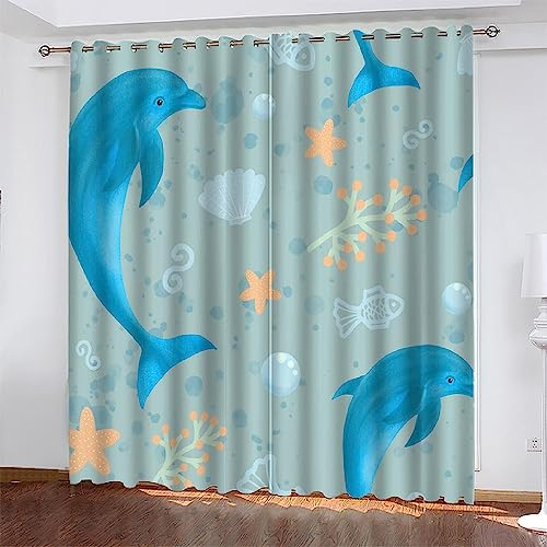 Vorhang Kinderzimmer Blaue Cartoon-Walschale Kinder Vorhänge Mit Ösen Polyester Gardinen Thermovorhang Blickdicht Ösenschal Kindergardinen 2 X 85 X 200 Cm Für Wohnzimmer,2Er Set -0H9J1B6C2F5S1E4G8F1R6