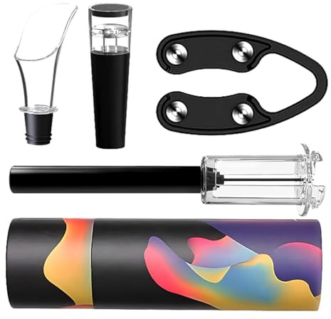 - Sacacorchos de vino manual de 4 piezas, juego de abridor de botellas de vino, kit de sacacorchos manual de 4 piezas, para camareros, camarero, cocina en casa, fiestas,