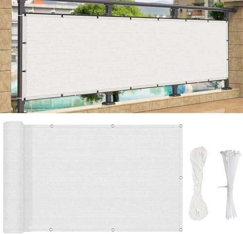 Balkonschutz Balkonabdeckung 800 x 180 cm Wind- Und Uv-Schutz Wetterfest, Sicherheit Datenschutz-Schutzbildschirme, mit Kabelbinder Und Kordel, für Camping Swimming Pool, Weiß