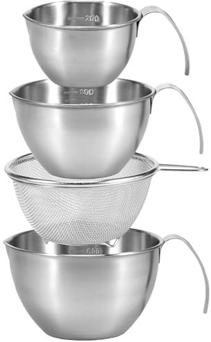 BUTORY Stainless Steel Mixing Bowl 3 Sizes Nesting Bowl with Scale Stackable Food Mixing Bowls with Mesh Strainer Large Capacity Nesting Storage Bowl with Handle for Food Salad Mixing (B)