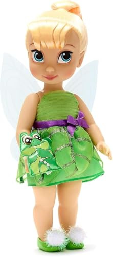 Disney Store: muñeca niña coleccionable de Campanilla (colección Animators), Peter Pan, 39 cm, pelo enraizado y traje realistas, peluche del cocodrilo Tic Tac en raso acolchado, para mayores de 3 años
