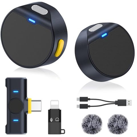 Wireless Lavalier Microphone for iPhone/Android, Mini Microphone with Noise Cancellation, Magnetic Backclip, 2 Pack USB-C Mini Mic for Video Recording, Content Creators, Vlogging, Youtubers