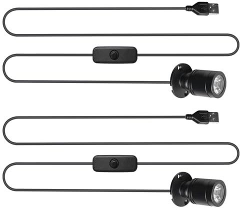 WIYETY 2 Stück Mini Spot Licht: Mini Strahler mit Schalten, Kleines Akzentlicht, USB 5V 3W Punktstrahler für Vitrinen, Schmuck, Schaufenstern, Modellen (3000K)