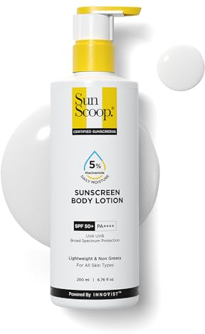 SunScoop 5% Niacinamide Daily Moisture Sunscreen Body Lotion SPF 50+ PA++++ | 24-Hours Moisturization | Reduces Pigmentation | Smoothens the Skin (200ml)
