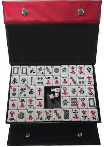 FOLLDALT Set Mahjong, 144 Pezzi 3,0x2,25x1,7 cm Set di Piastrelle Mahjong Portatile con 3 Dadi, Formato Completo con Numeri Inglesi per Viaggio, Festa, Gioco in Famiglia, Adulti
