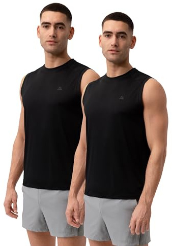 DANISH ENDURANCE Sportlinne herr, löpartröja, muskeltröjor, funktionell skjorta, Activewear för män, lätt och andas, 1-pack eller 2-pack, Svart 2-pack, XL
